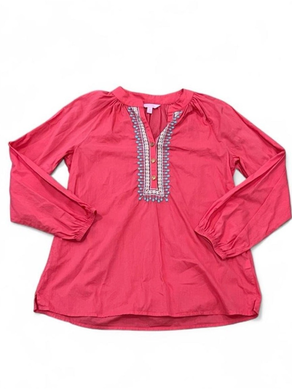 Lilly Pulitzer Sea Legs Blouse Coral Size M Tunic Top Embroidered Preppy Coastal
